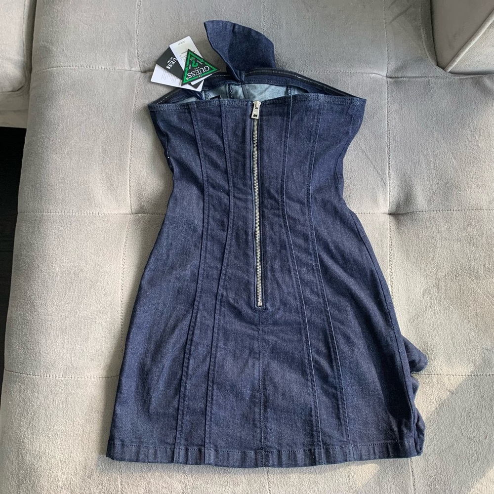 NWT GUESS Denim Strapless Ruffle Dress - Picture 6 of 10